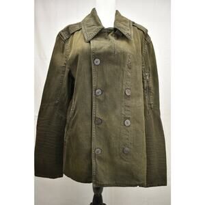 NEW RALPH LAUREN OLIVE GREEN DENIM BUTTON CROPPED PEA JACKET L $895